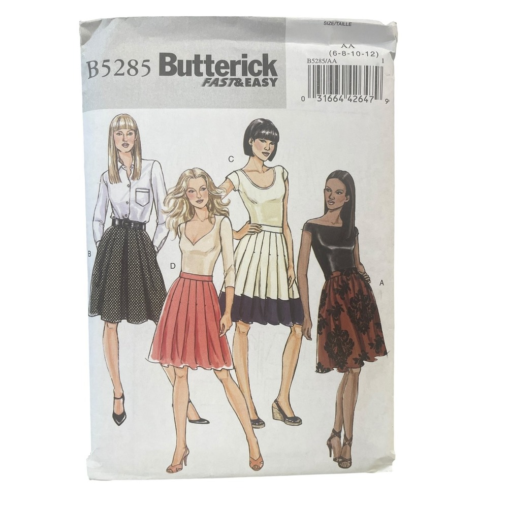 Butterick Sewing Pattern Misses 6-12 B5285 Fast Easy A-Line Pleated Skirts